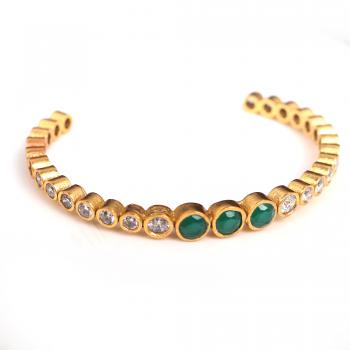 Nickel-Free Gold Plated CZ nd Green Stone Seated Cuff 